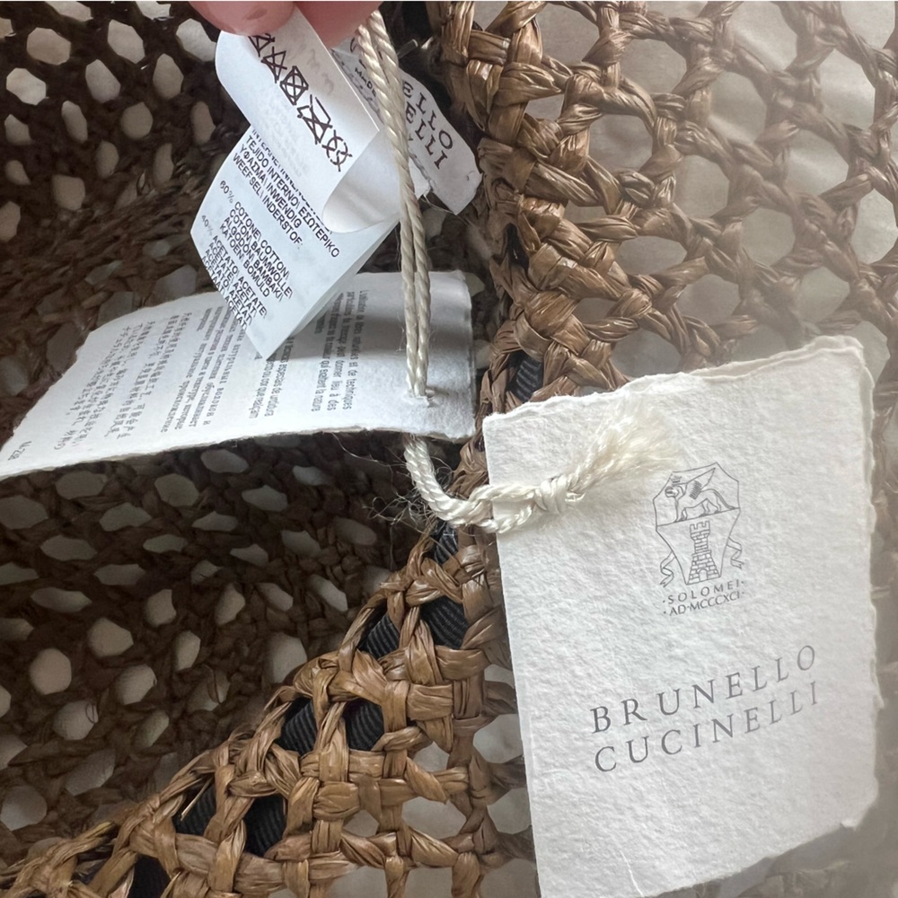 NWT Brunello Cucinelli Italy Size M Raffia women Hat Silver Monili Brown - Picture 10 of 13